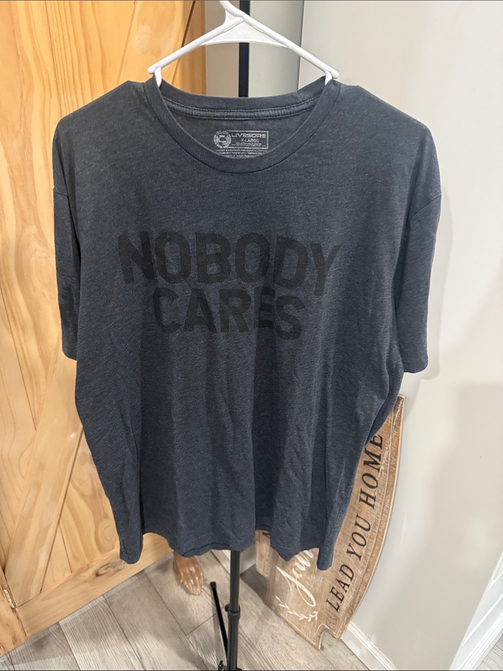 Nobody Cares Crew Neck Tee - Dark Gray